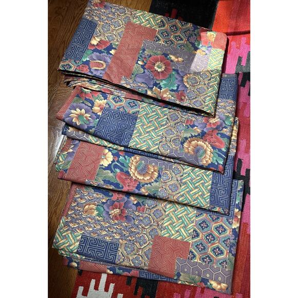 Sheridan Australia Drapes Curtains Set Of 4, Patchwork Blue Red Lined Rare50x84” - Picture 3 of 16